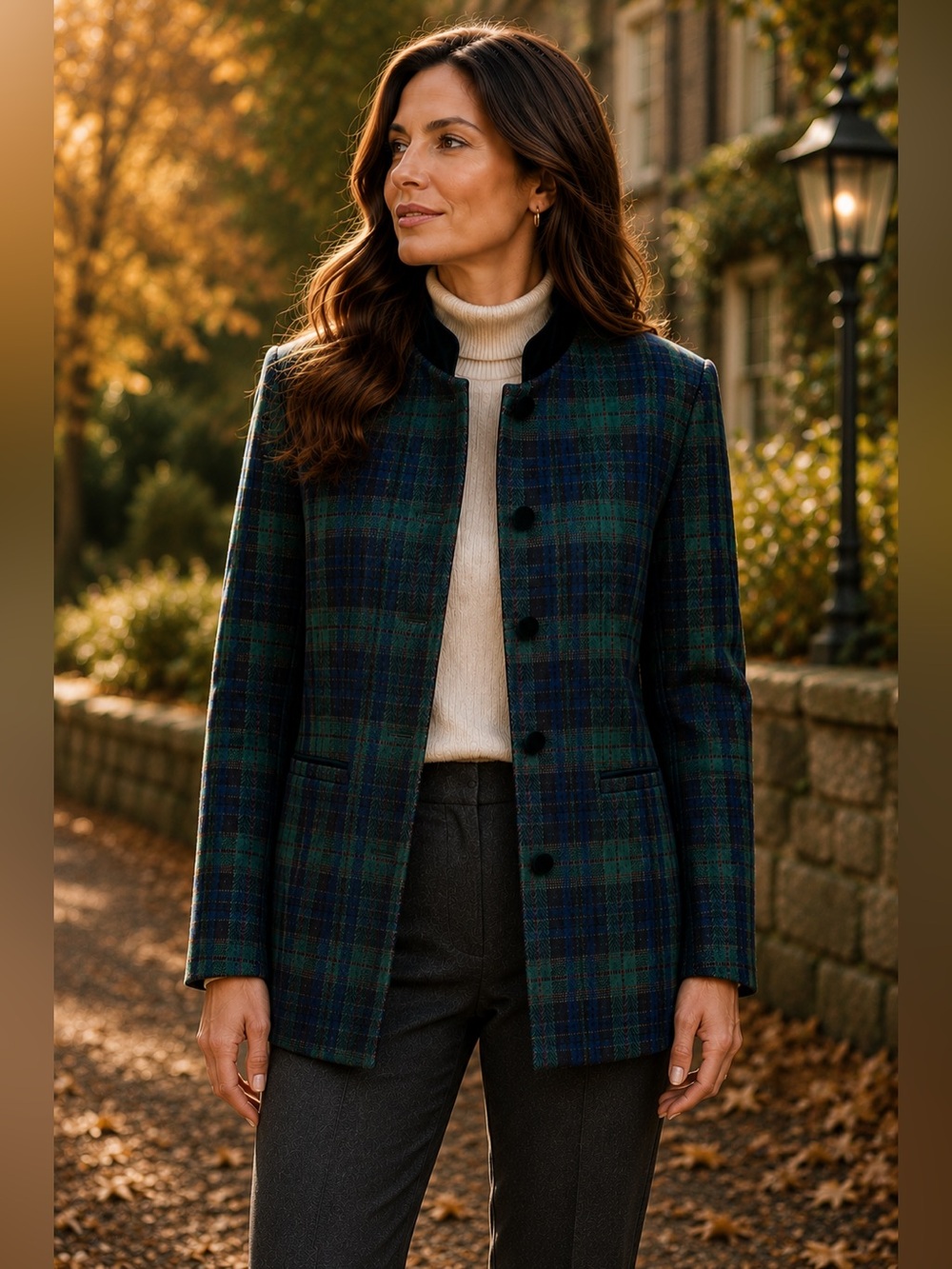 Vintage Talbots Petite 4 Plaid Wool Blend Jacket Velvet Buttons Green Tartan